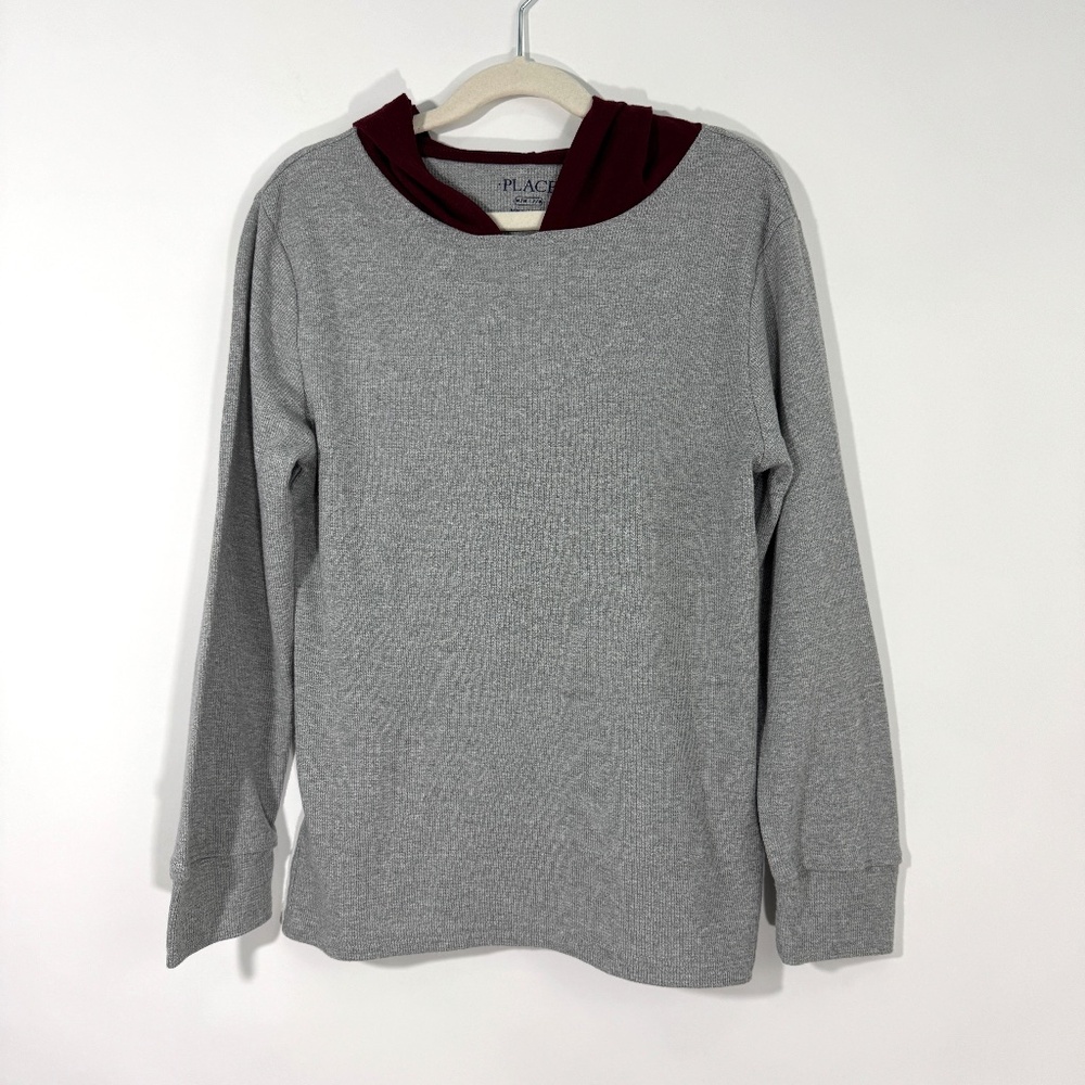 The Children’s Place Boy’s Size Medium 7/8 Gray Waffle Knit Hooded Casual Top